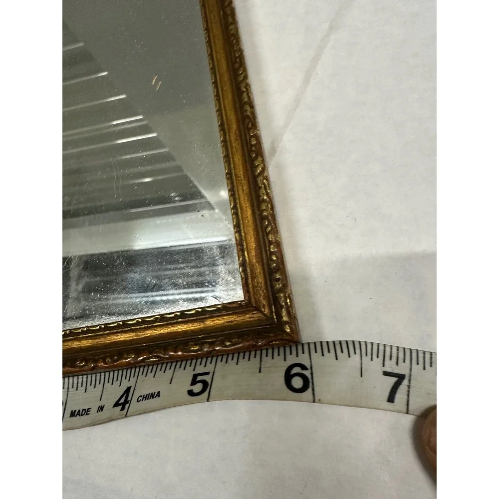 Vintage Crown Paint & Glass Gold Framed Wall Mirrors Pair Hollywood Regency 13x6
